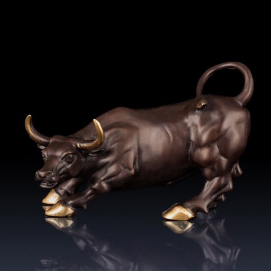 17 in | 43cm | Extra large wall street charging bull statue sculpture bronze brass famous animal figurine art home office decor business gifts