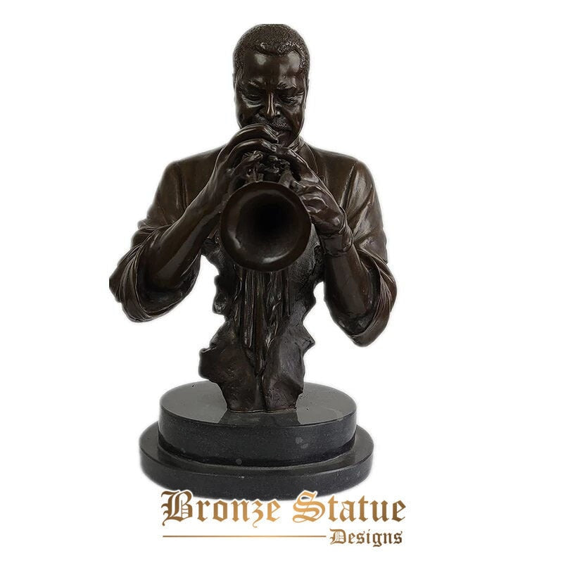 10in | 27cm | bronze famous bust sculpture bronze playing cornet man statue muscian player sculptures for home class hotel decor crafts
