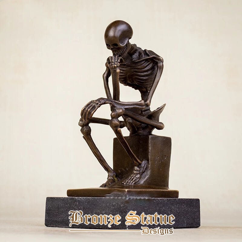 Bronze skeleton sculpture abstract bronze the thinker statue skull thinker statues antique art crafts home office decora