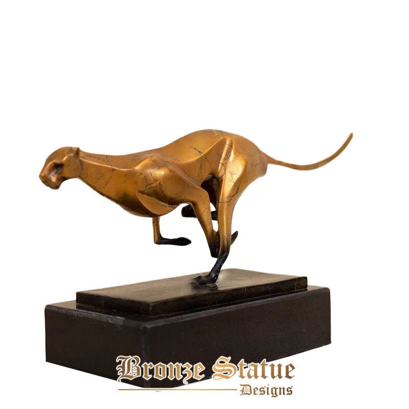 Bronze leopard sculpture bronze cheetah statue bronze cast crafts figurines with marble base for home office decor ornament