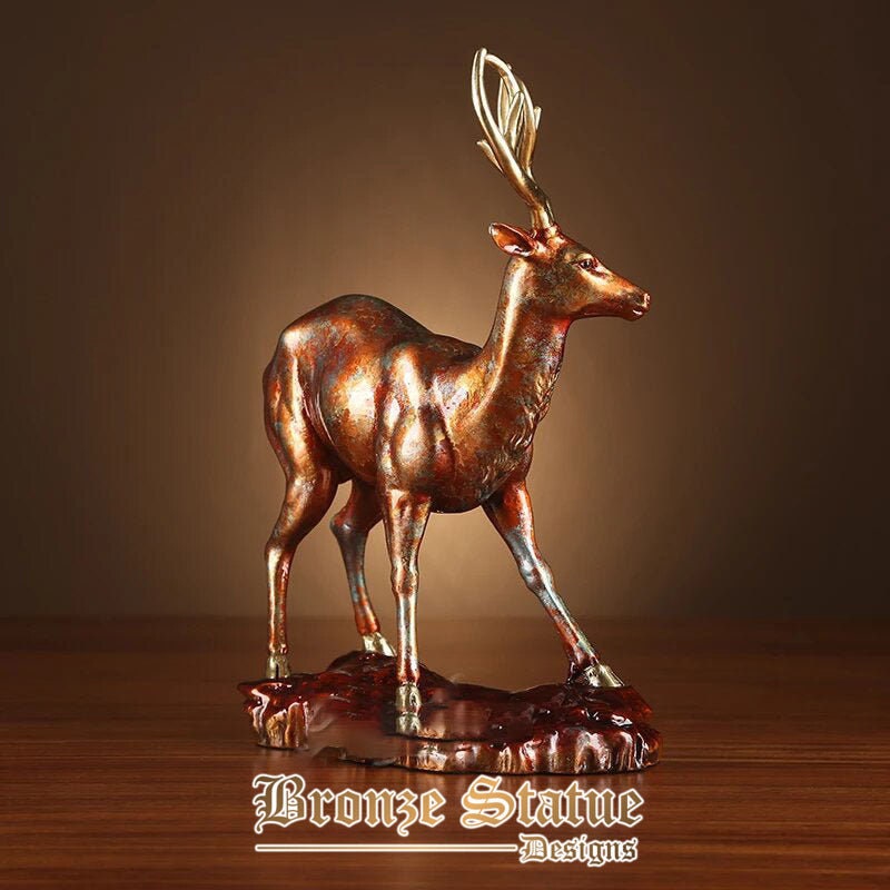 11in | 28cm | bronze deer statue modern art bronze deer sculpture animal bronze casting figurine for home decor desktop ornament gifts