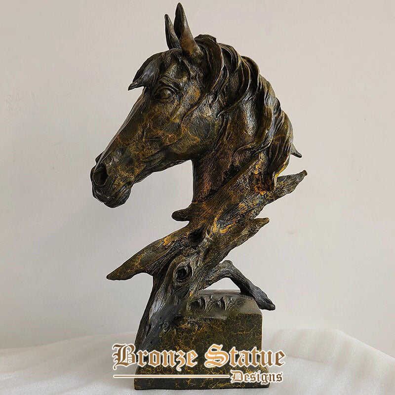 14 Zoll | 38cm | Bronze-Pferdekopf-Skulptur Antik-Bronze-Pferdekopf-Büste Statue Tierstatuen für Home Office Decor Ornament Crafts