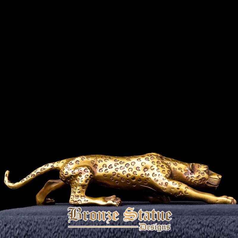 Bronze leopard statue bronze copper lucky money leopard cheetah sculpture chinese folk art statue for home office decor crafts