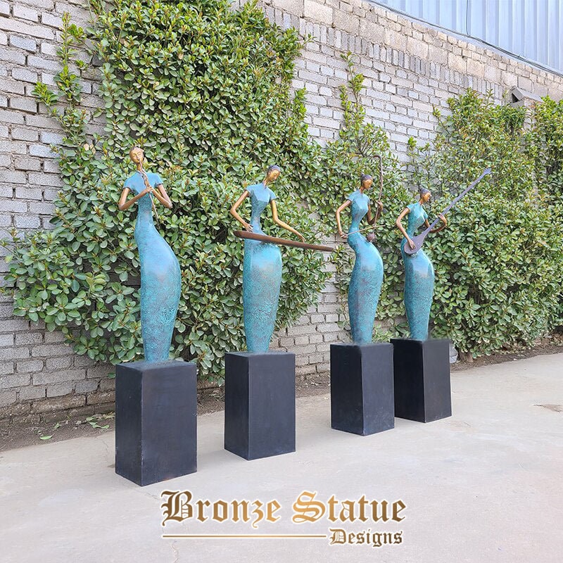 Chinese classical bronze sculpture bronze musical instrument playing statue for home hotel decor ornament modern art crafts