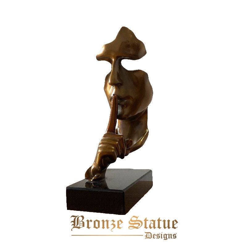 Il silenzio di bronzo è la scultura del viso dorato bronzo astratto Mantieni il silenzio statua famosa artigianato d'arte nordica in bronzo per regali di arredamento per la casa