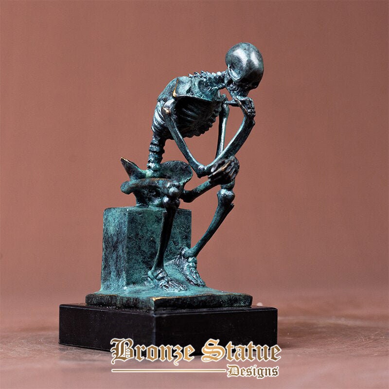 Bronze skeleton sculpture abstract bronze the thinker statue skull thinker statues antique art crafts home office decor gifts