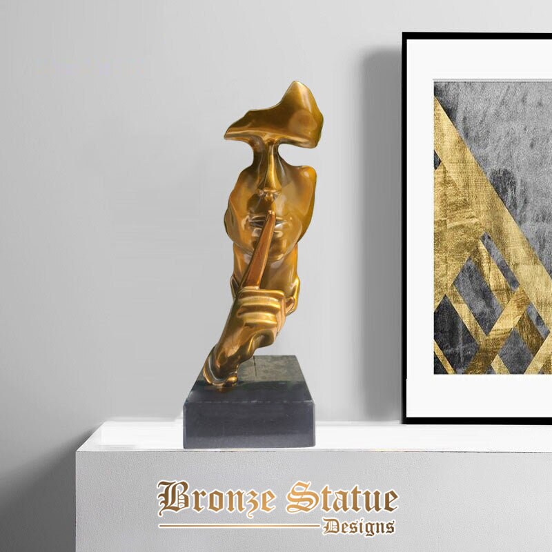 Il silenzio di bronzo è la scultura del viso dorato bronzo astratto Mantieni il silenzio statua famosa artigianato d'arte nordica in bronzo per regali di arredamento per la casa