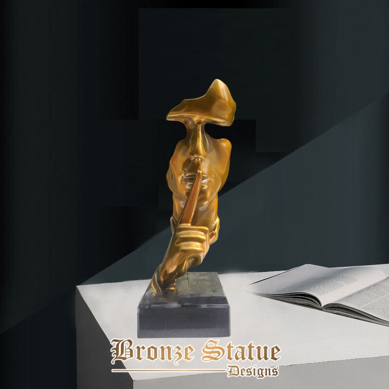 Il silenzio di bronzo è la scultura del viso dorato bronzo astratto Mantieni il silenzio statua famosa artigianato d'arte nordica in bronzo per regali di arredamento per la casa