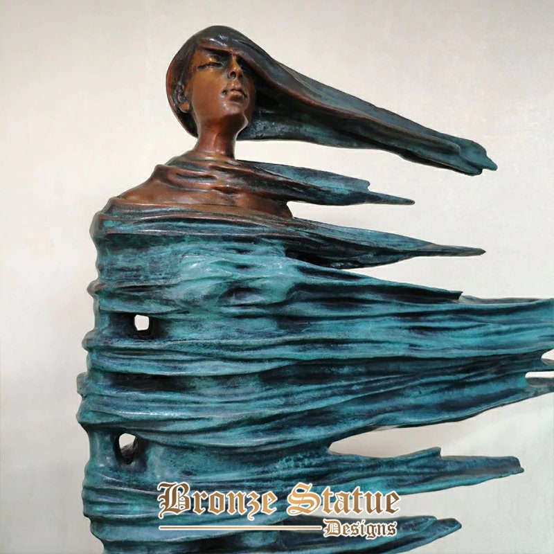 Abstract bronze girl sculpture in strong wind female body modern art bronze statue crafts for home hotel hallway decoration