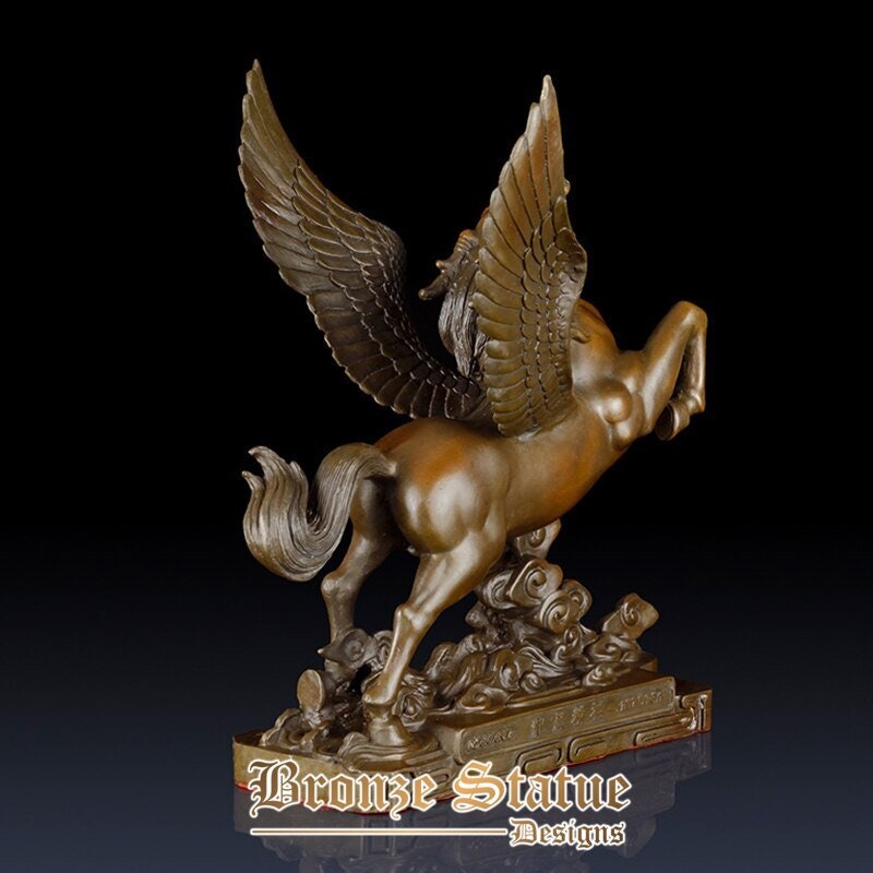 12in | 32cm | Escultura de cavalo de criação de bronze estátua de cavalo pulando de bronze com asas para artesanato de arte de mesa de escritório ornamento de decoração para casa
