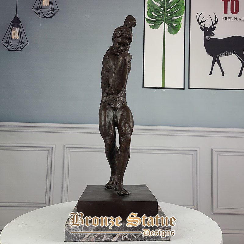 25in | 64cm | bronze muscle man sculpture bronze muscular statue with marble base gym ornament statuette modern art crafts home decor