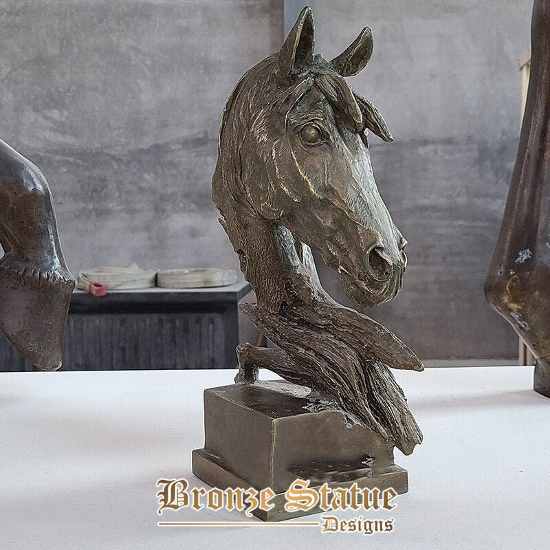 14 polegadas | 35cm | Escultura de cavalo de bronze estátua de cabeça de cavalo escultura de busto de animal abstrata escultura antiga decoração de casa ornamento carfts