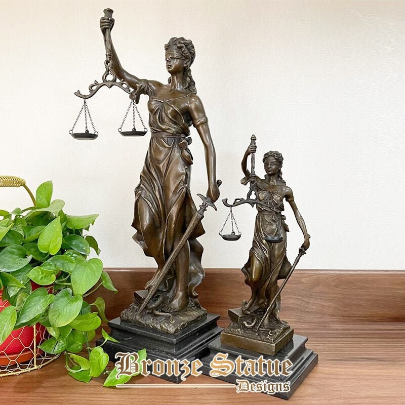 Bronzestatue der Justitia, griechische römische Göttin der Gerechtigkeit, Bronzestatue, handgefertigt, gegossen, Mythologie, Figur, Kunsthandwerk für Heimdeko