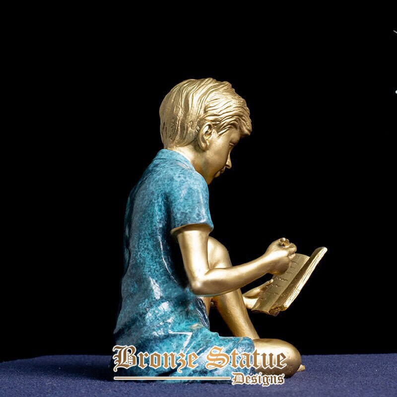 Bronze-Junge, die Skulptur liest, echte Bronzeguss-Junge, die Buch liest, Statue, moderne Kunst, Handarbeit, Heimbüro, Dekoration, Ornament