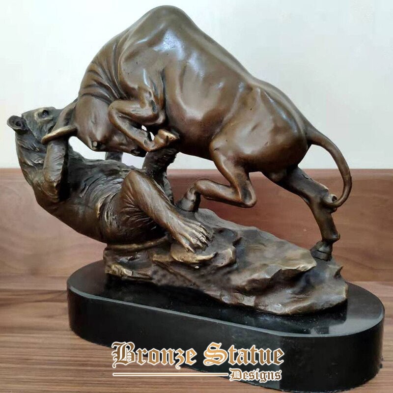 Bronze bull and bear sculpture wall street charging bull vs bear fighting bronze statues art crafts for home hotel office decor