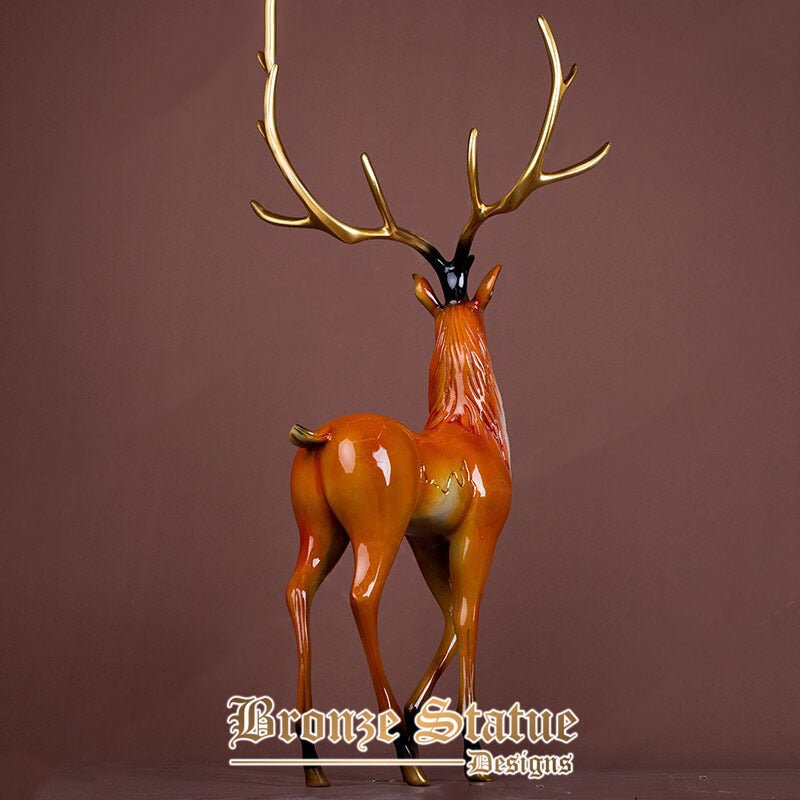 19in | 50cm | modern art bronze deer statue simple creative sika deer bronze sculpture animal crafts for office home decor ornament gifts