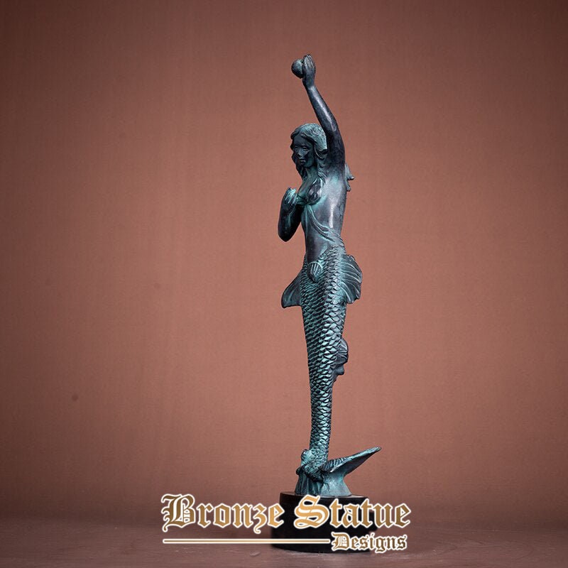 17in | 43cm | bronze mermaid sculpture mermaid standing bronze statue modern art figurine casting crafts for home decor ornament gift