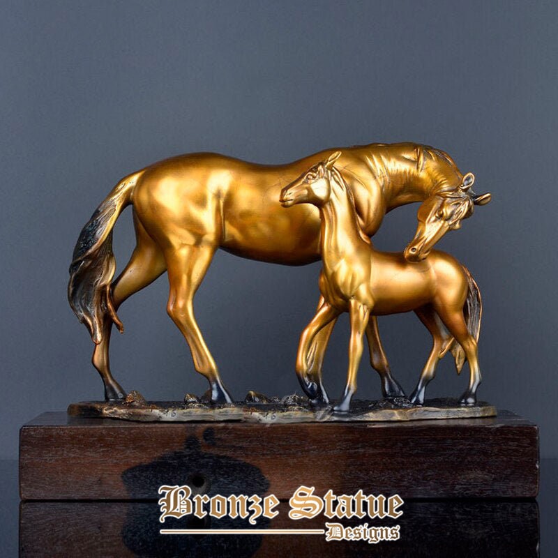 Mother and chid horse bronze sculpture auspicious animal bronze horse statue artwork figurine crafts for home office hotel decor