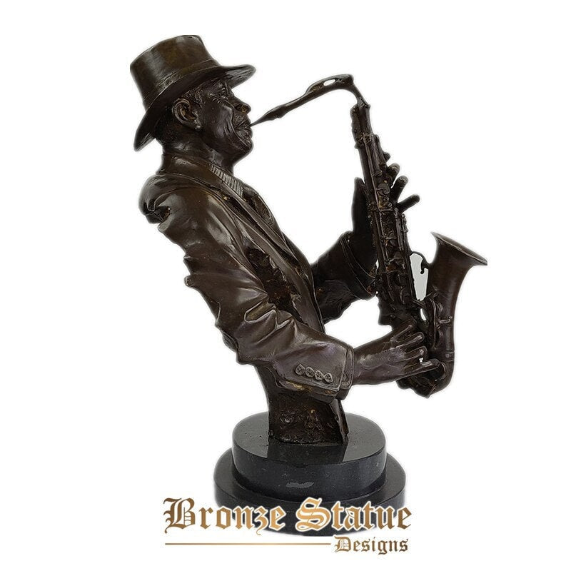 Man playing saxophone player bronze sculpture bronze statues male busts sculpture muscian player statue home decor