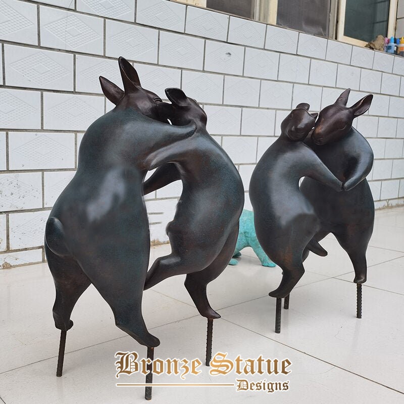 19 Zoll | 48cm | Bronze-Kaninchen-Statue Moderne abstrakte Kaninchen-Skulptur Zwei Kaninchen gegossene Bronze-Skulptur Hausgarten-Statue-Dekoration