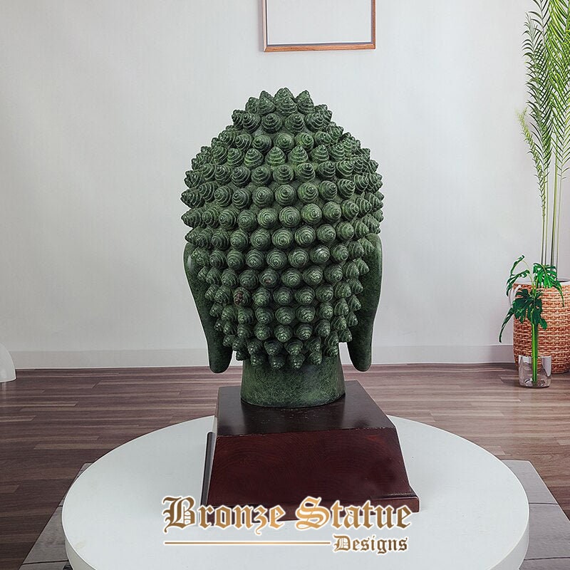 17in | 43cm | Estátua de cabeça de buda de bronze escultura budista de bronze estátua de acabamento em bronze religioso busto estatueta jardim decoração para casa