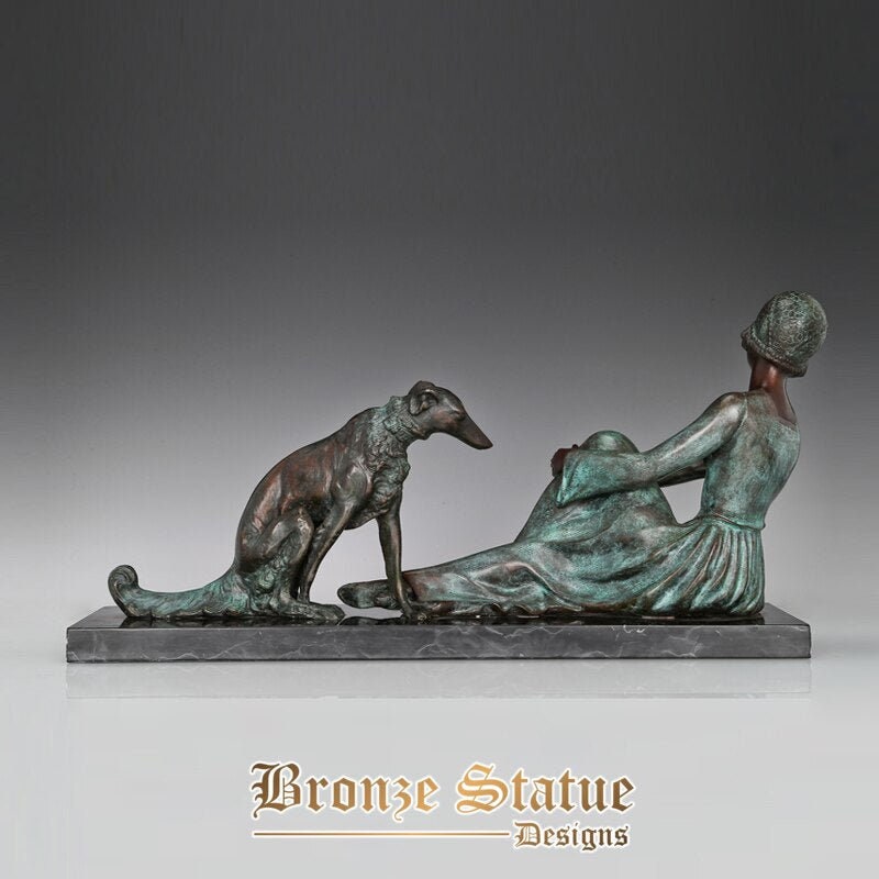 Grande escultura senhora com estátua de cachorro de estimação bronze arte europeia moderna fundição quente villa decoração de casa