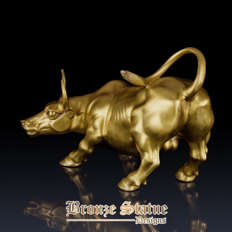 7.5 in | 19 cm | Small wall street charging bull statue sculpture bronze brass famous animal figurine art home office decor business gifts