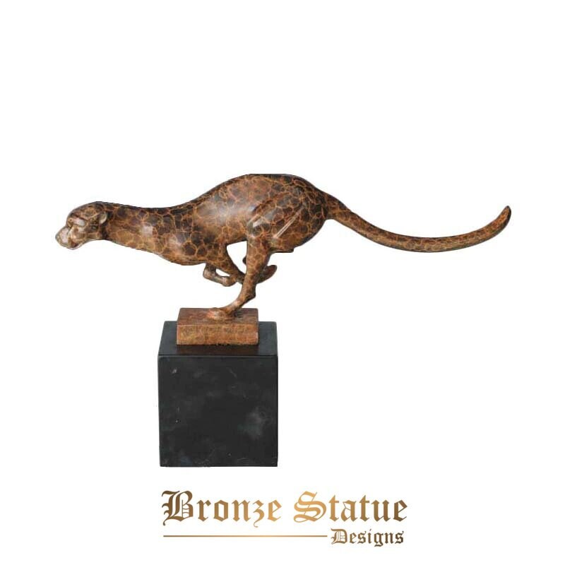Handgefertigter laufender Leopard Bronzestatue Skulptur Tierwelt Tier Panther Kupferfigur Kunstdekor