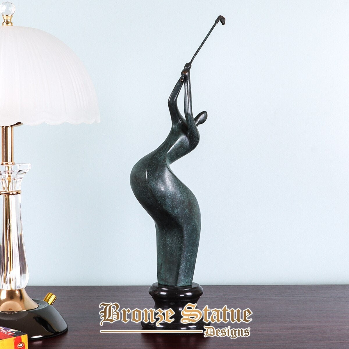 Bronze sculpture abstract golfer statue modern sport figurine art dark green office table decor gift
