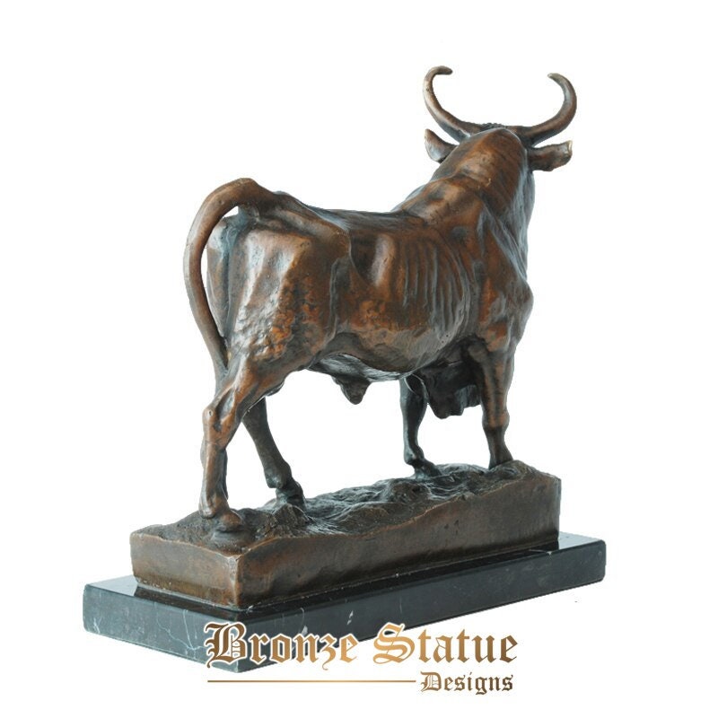 Charging bull statue sculpture bronze cattle wild animal figurine copper material statuette antique metal artwork