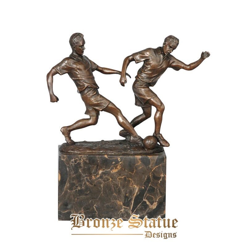 Male playing football bronze sculpture men soccer statue modern sport figurine art study office table decor