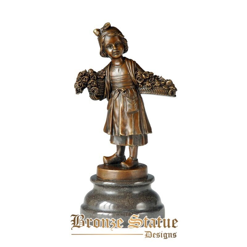 Selling flowers girl statue bronze modern sculpture art girl's room decor ornamet small