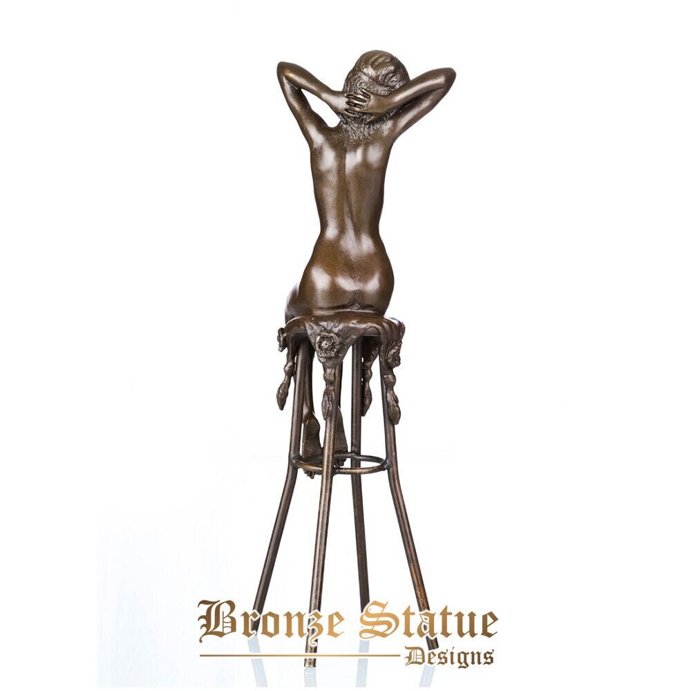 Sexy modern nude female stretching bronze statue hot beauty girl sculpture naked woman figurine art decor ornament