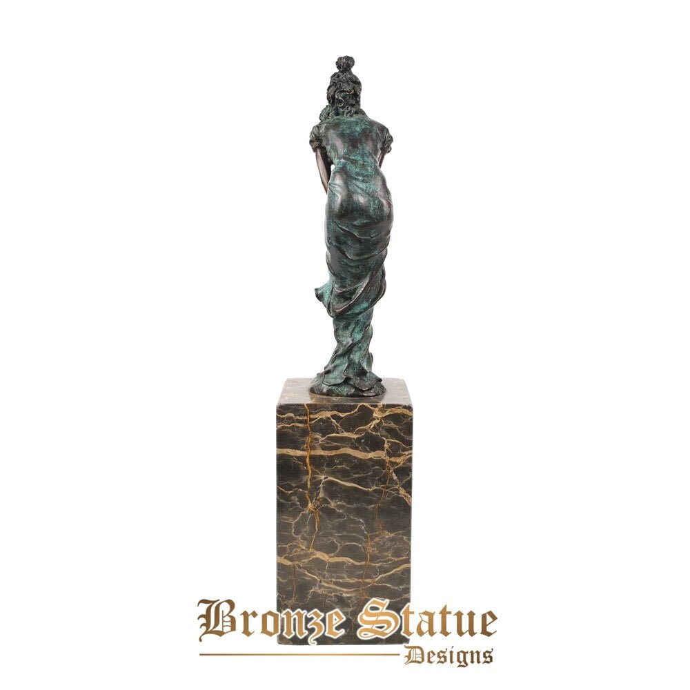 Bronze sexy female sculpture woman statue modern maiden figurine art marble base home decoration present