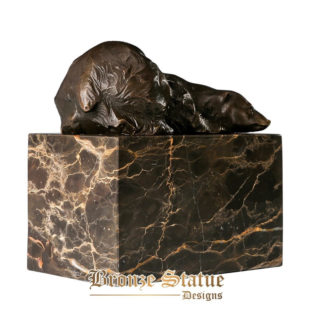 Bronze-Braunbär-Skulptur, Tierstatue, kleine Wohnkultur, wunderschöner, detaillierter Kunstmarmorsockel