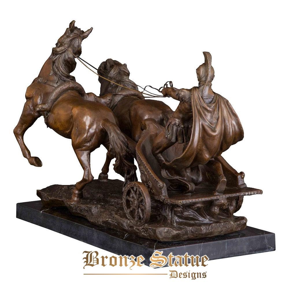 23in | 60cm | large size bronze sculpture soldier driving chariot horses statue antique warrior art decor