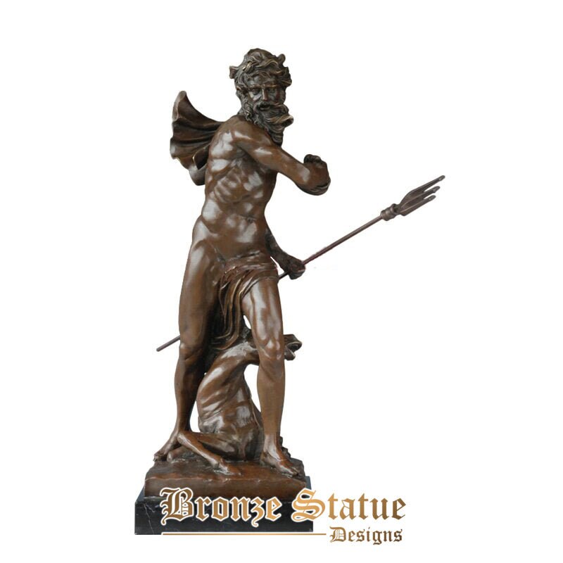 Poseidon with trident statue bronze greek god of sea sculpture antique art figurine home decor large
