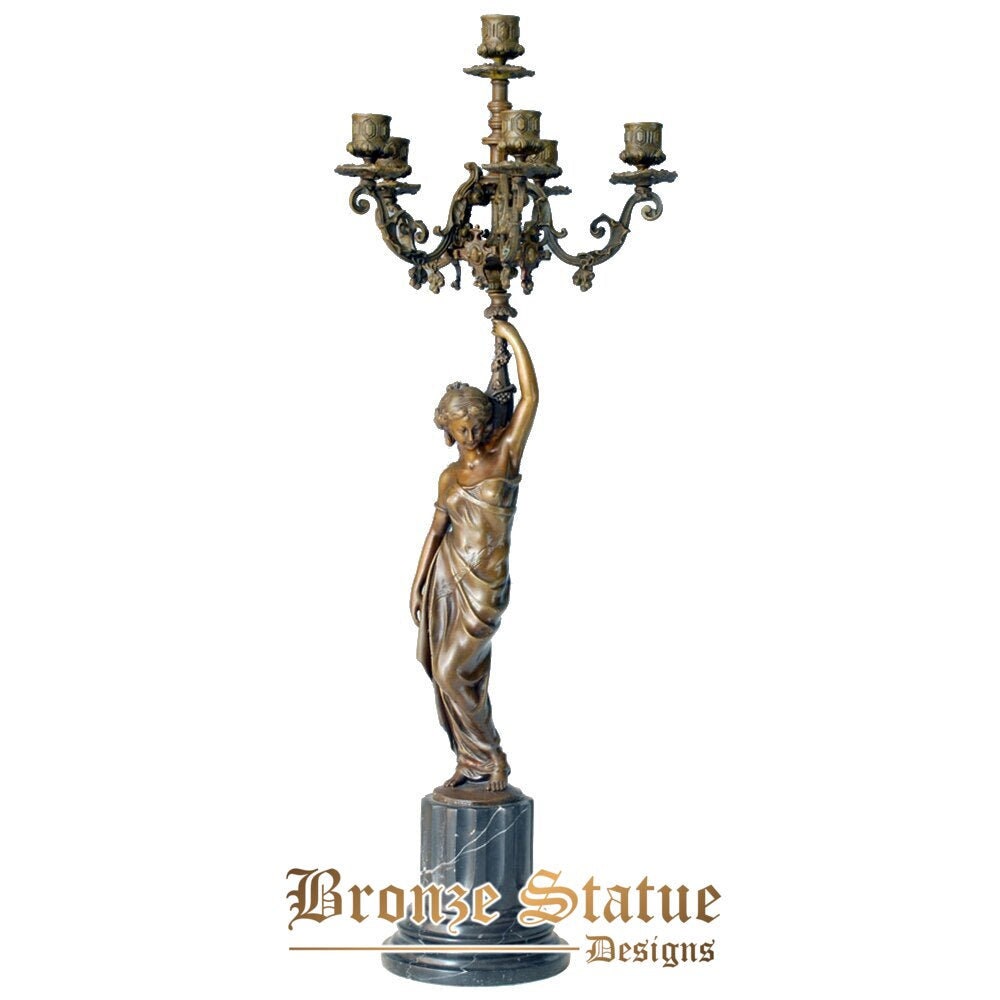 Bronze statue classical woman candelabra candlestick 6 holders sculpture vintage art for home 73cm tall