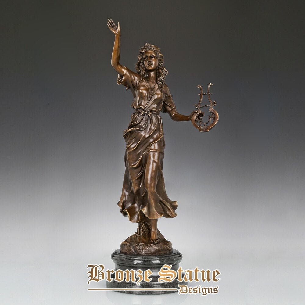 Bronze greek statue love poetry goddess erato with lyre sculpture antique mythology art hot casting home decor
