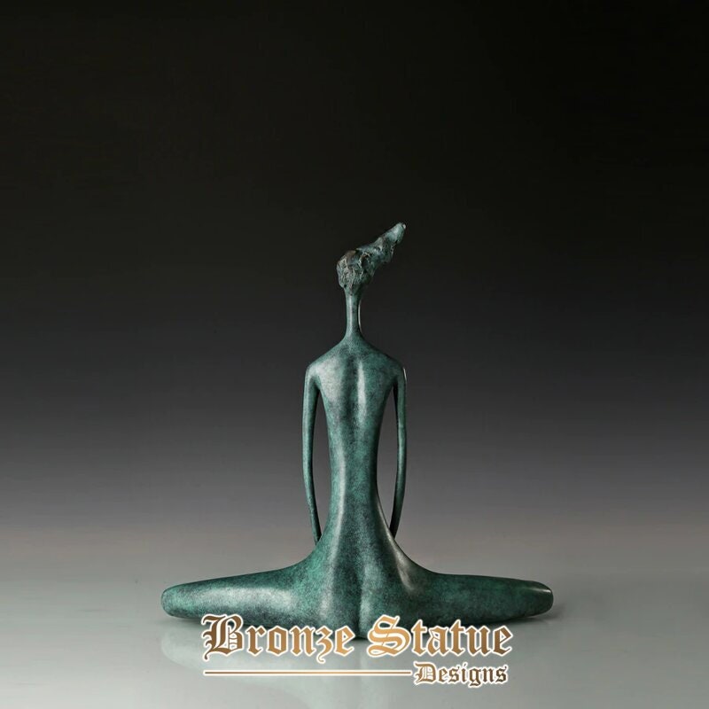Handmade abstract art statue female doing yoga sitting sculpture greenish modern figurine for decoration