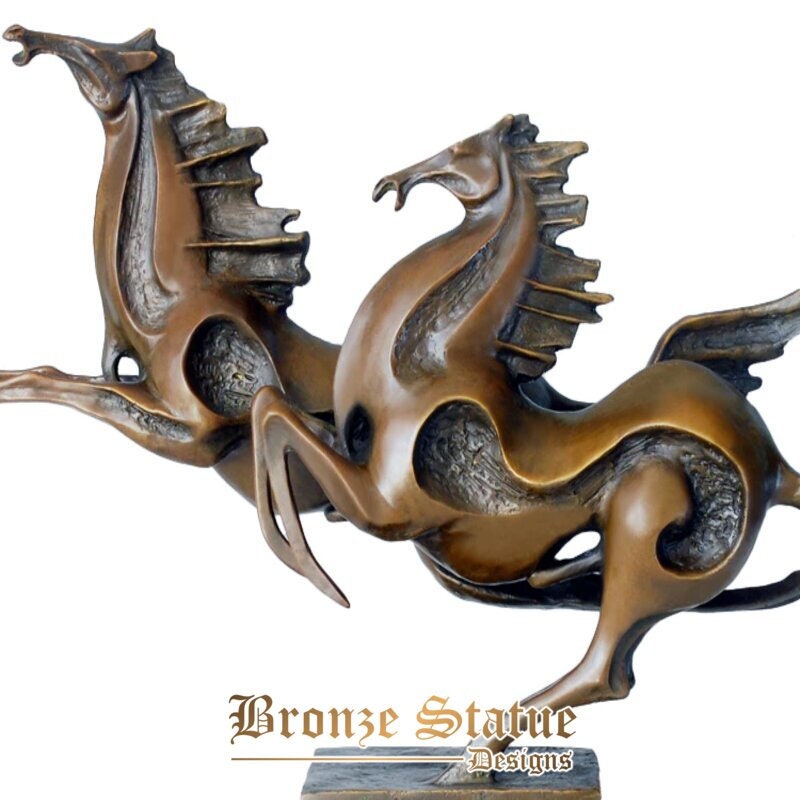 Hurtling couple horse statue bronze modern animal sculpture abstract work of art fine home office table decoration business gift