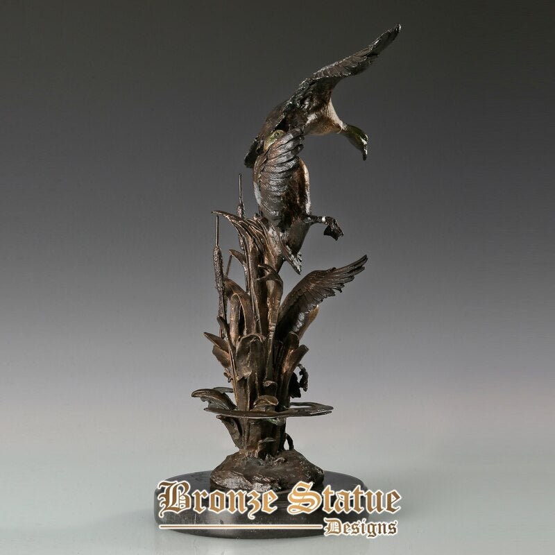 Three bronze teals statue animal sculpture art marble base hot casting classy detailed home hotel decoration