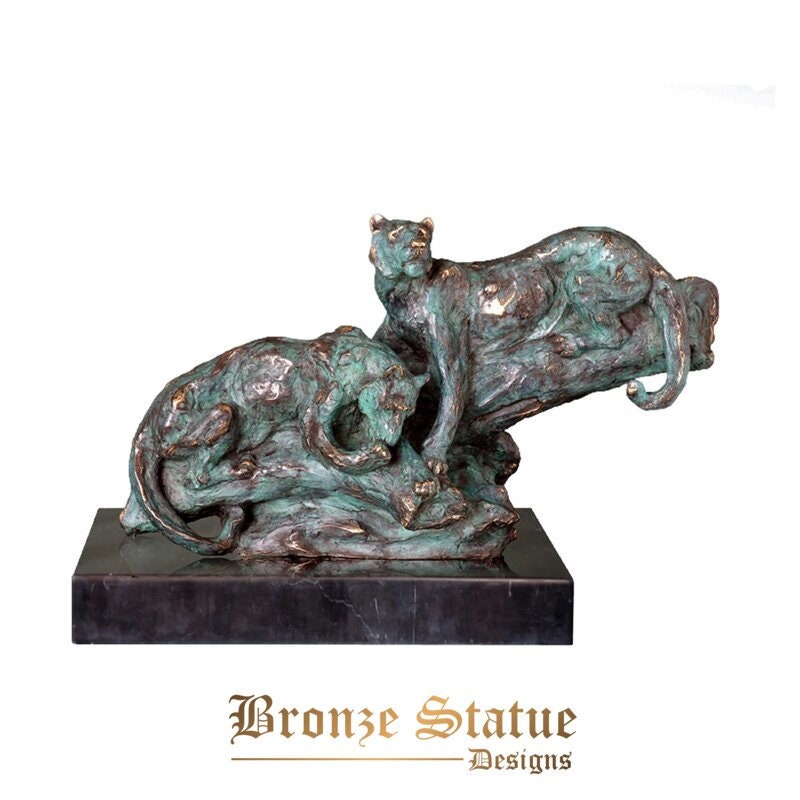 Bronze Leoparden Skulptur Kunst Wildlife Panther Statue Tierfigur Wohnzimmerdekoration