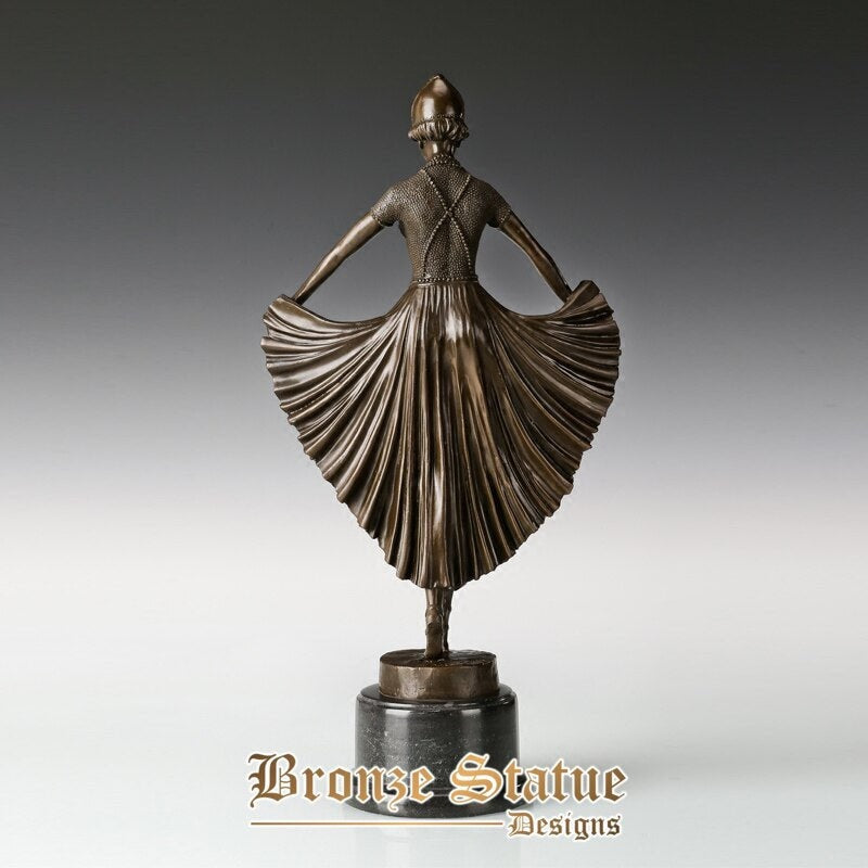 Mulher de bronze em escultura de dança de vestido clássico feminino estatueta arte maravilhosa decoração de escritório em casa