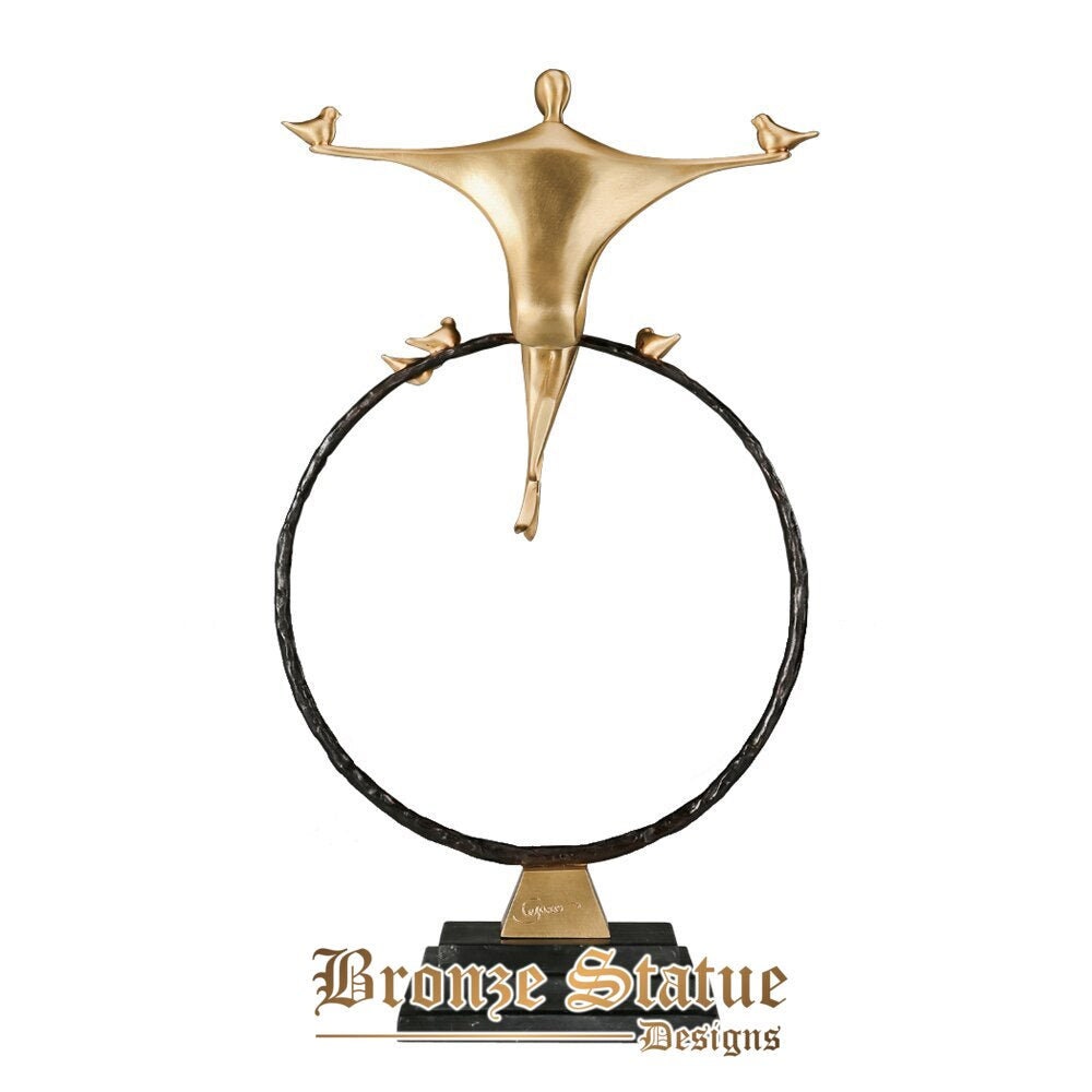 Abstract balance female statue sculpture modern artwork copper figurine marble base living room office table display decor big