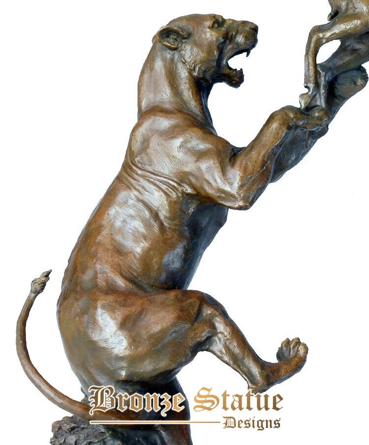 Bronze statue leopard hunting antelope prey sculpture panther wildlife animal art figurine home decoration