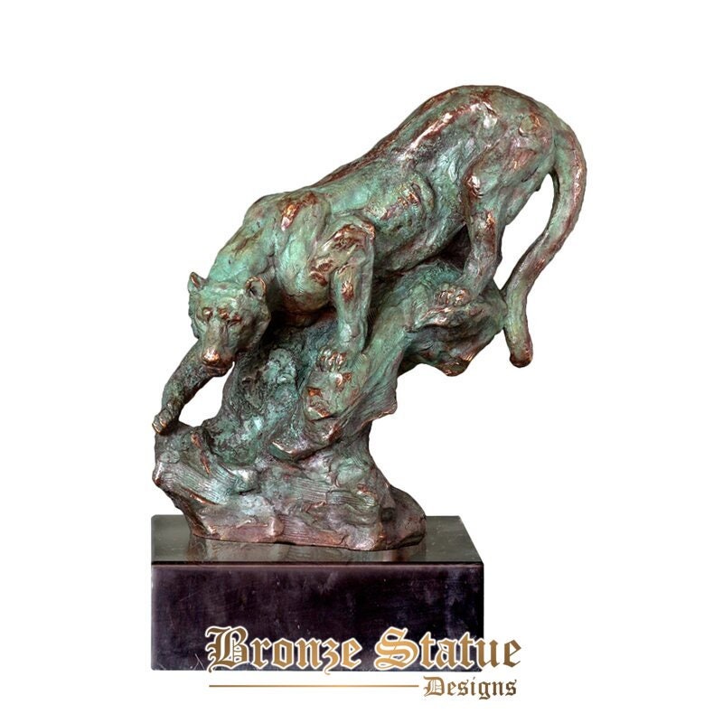 Cheetah statue hot cast bronze leopard sculpture wild animal art office table living room decor birthday gifts