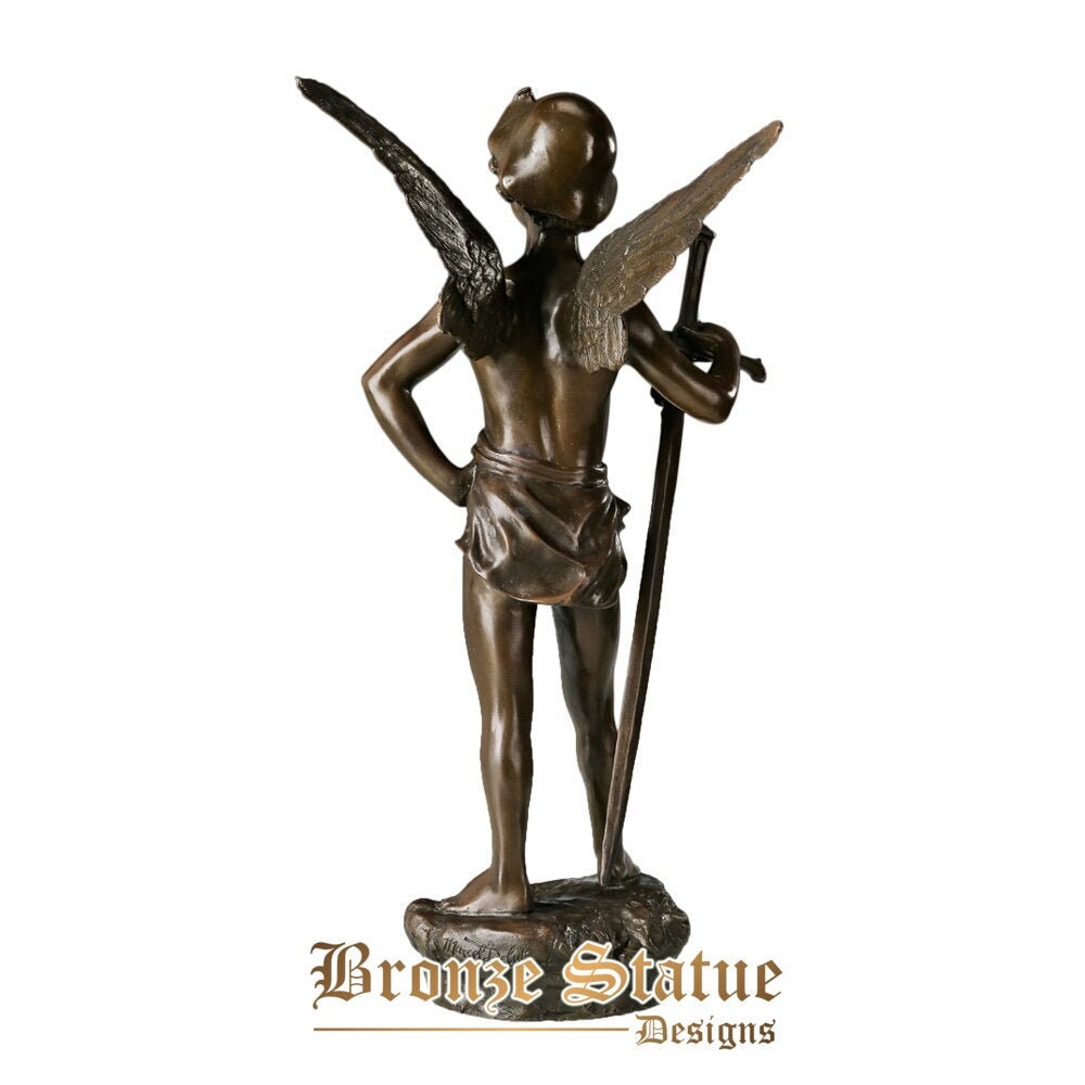 Teen angel wings with sword bronze statue sculpture boy figurine art children gifts home decor