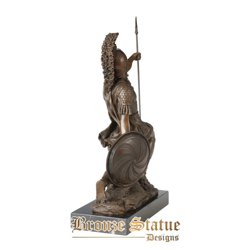 Sparta knight with spear and shield statue sculpture bronze warrior figurine antique artwork office desk decoration