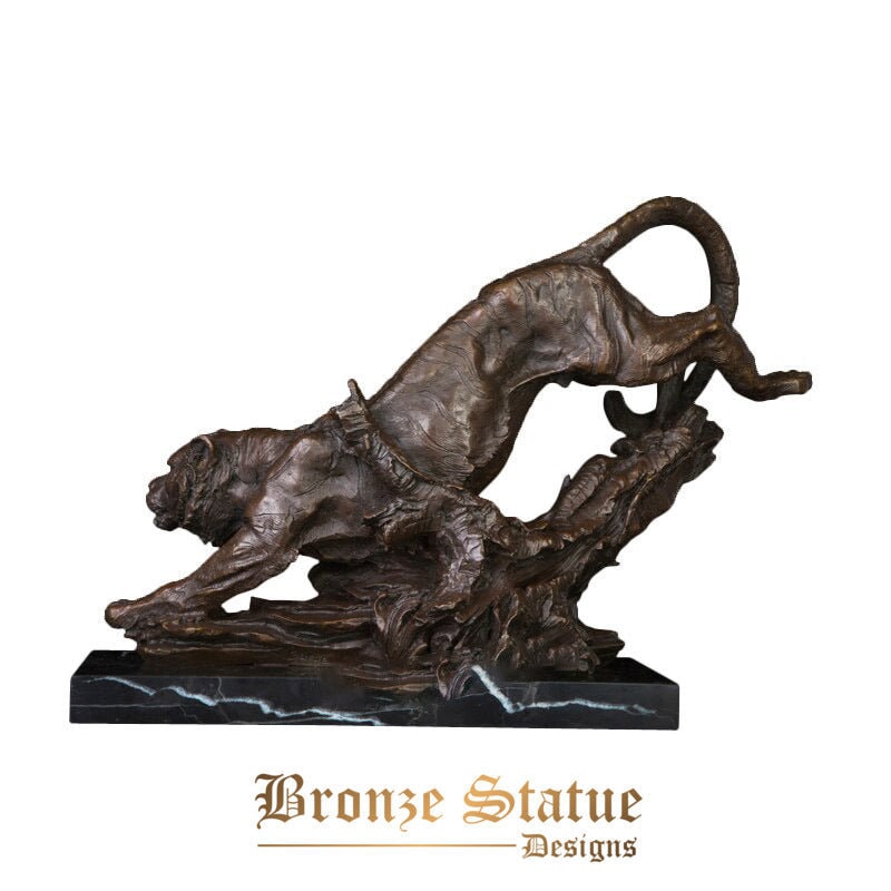 Bronze tigre selvagem estátua da montanha animais selvagens escultura arte decoração interior estatueta do zodíaco chinês